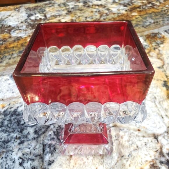 VINTAGE Ruby/Cranberry square footed candy dish - Picture 1 of 4